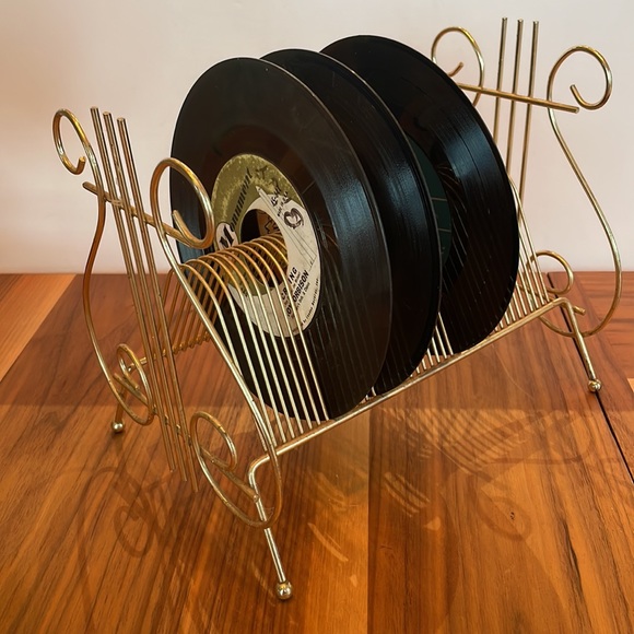 ***SOLD****Mid Century Modern Vintage Gold Metal 45 Record LP Stand Music - Picture 12 of 15